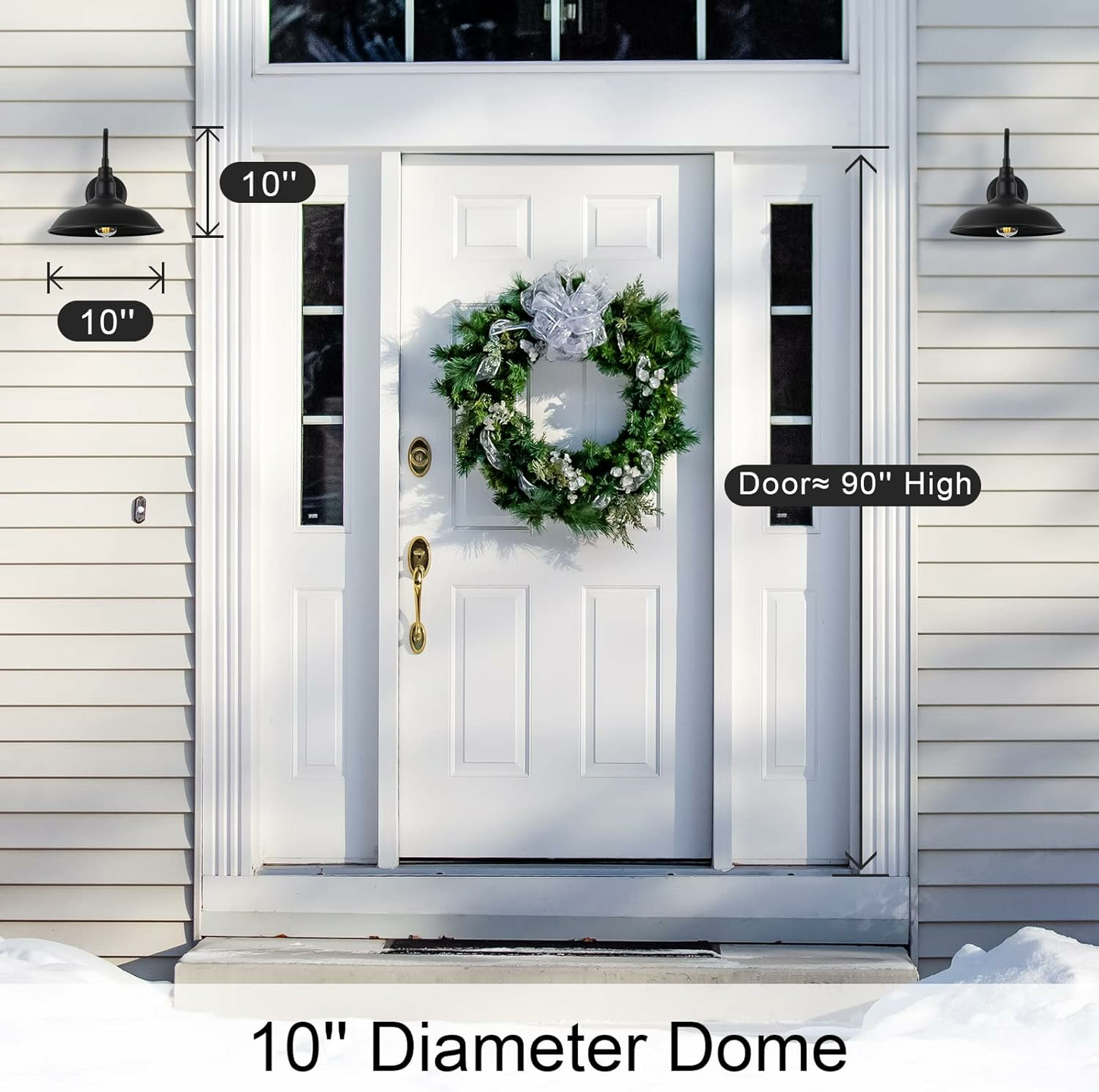10in Dome Outdoor Barn Light with Wall Mount 2 Pack Black Exterior Gooseneck Lights