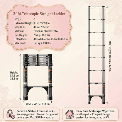 Telescoping Ladder,Quick Folding Aluminum Extension Ladder