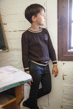Belati Plaid badge brown cable sweater