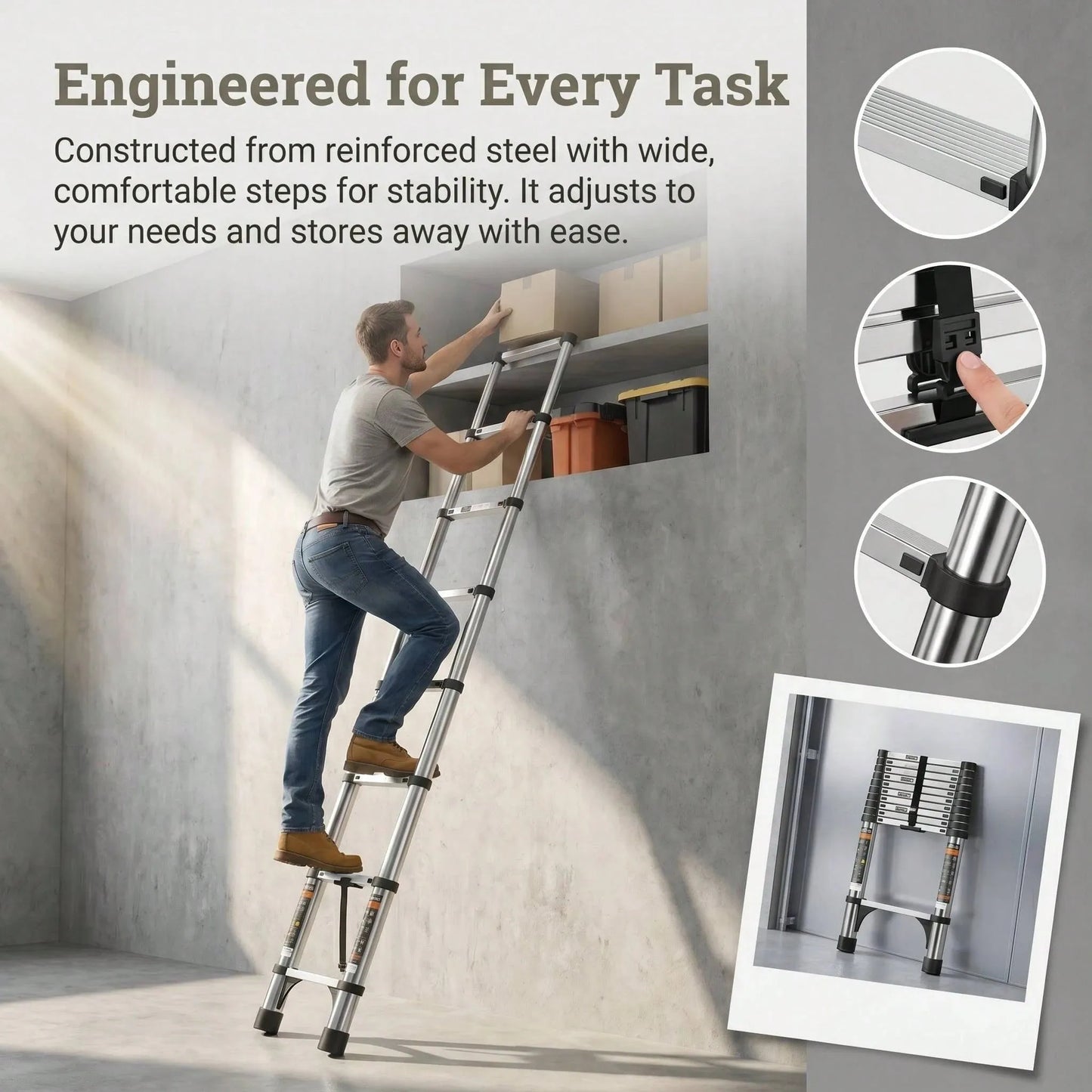 Telescoping Ladder,Quick Folding Aluminum Extension Ladder