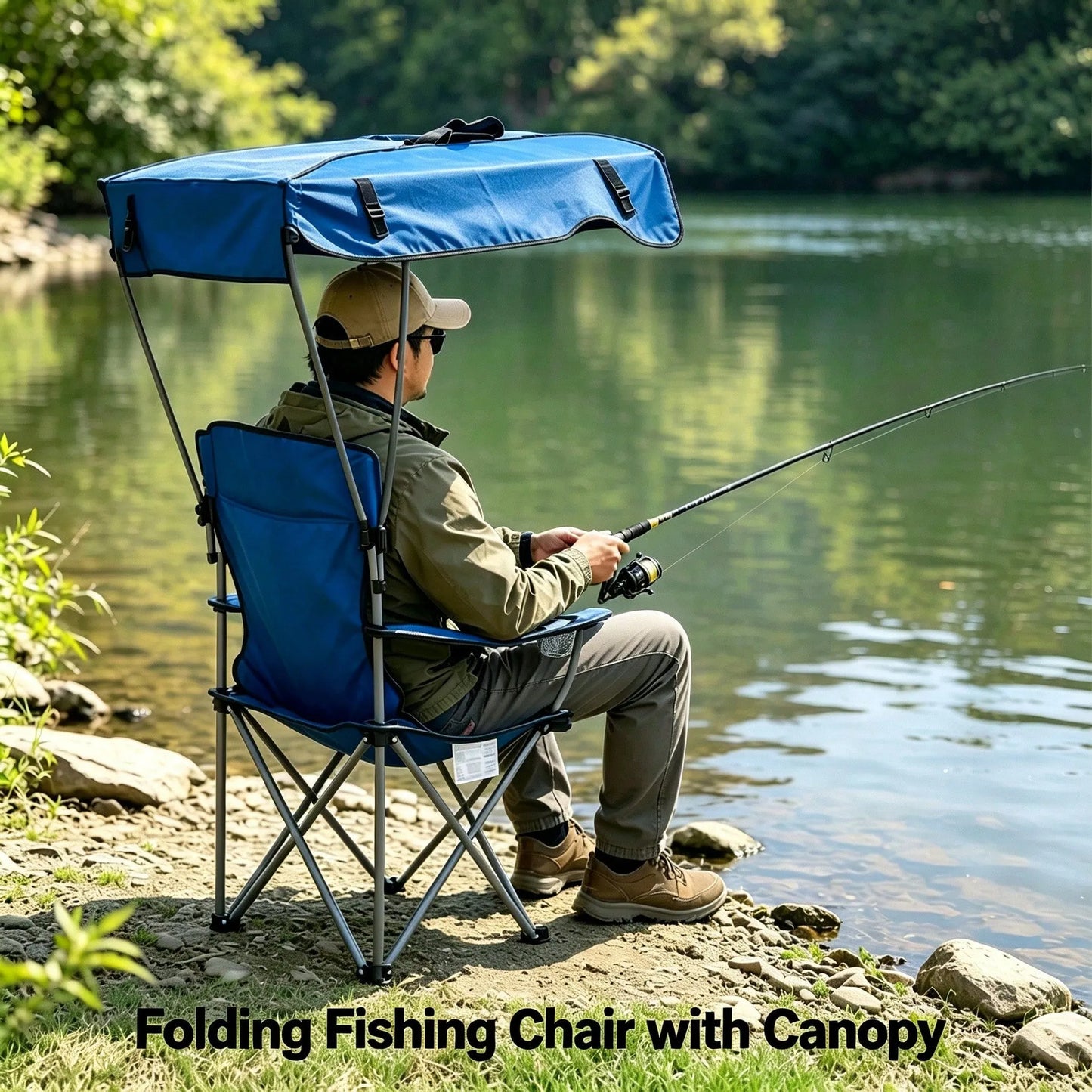 Portable Folding Camping Chair With Adjustable Sun Canopy