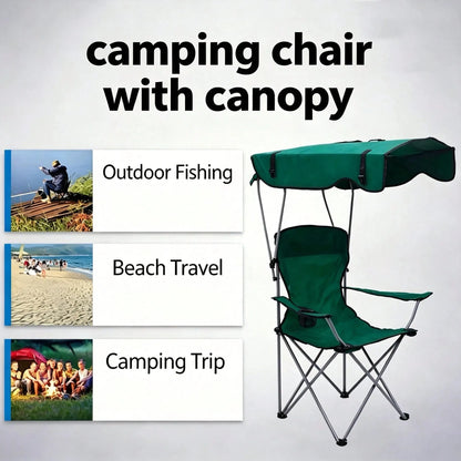 Portable Folding Camping Chair With Adjustable Sun Canopy