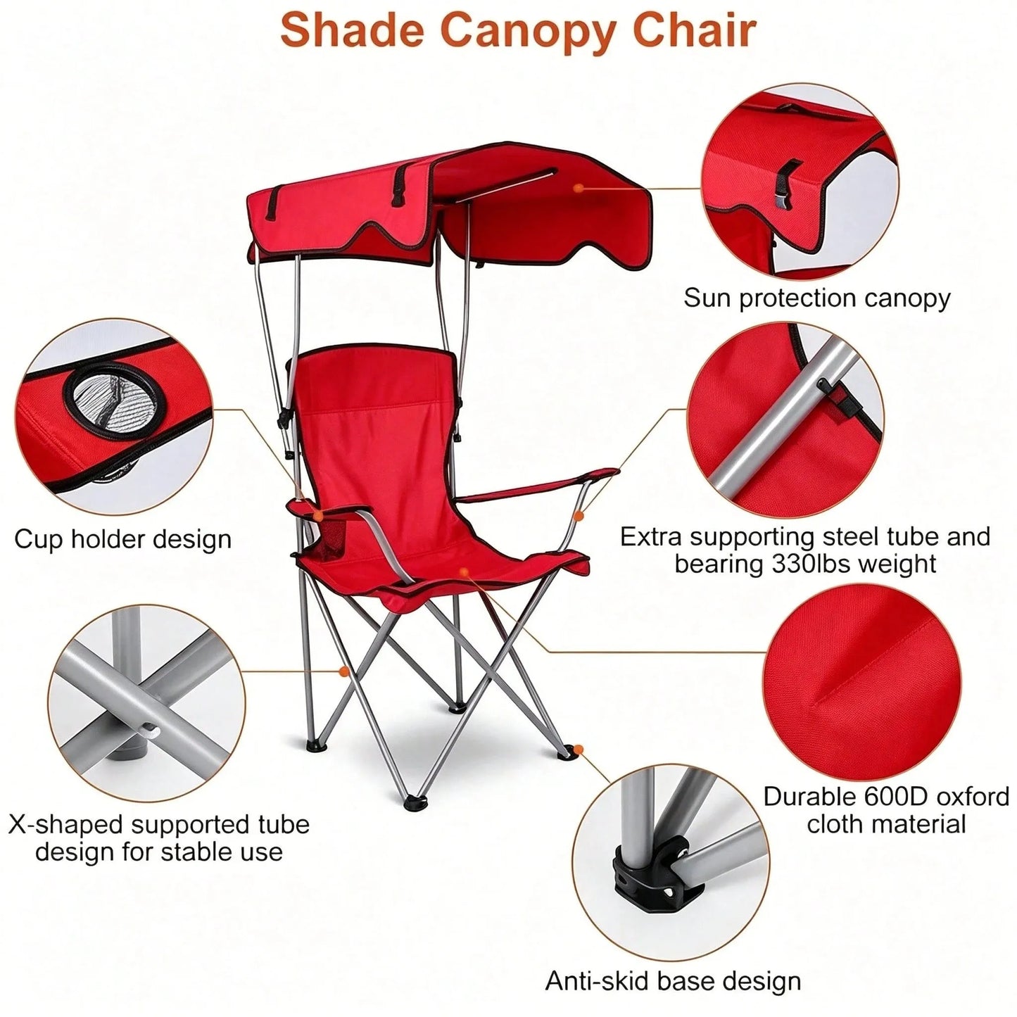 Portable Folding Camping Chair With Adjustable Sun Canopy