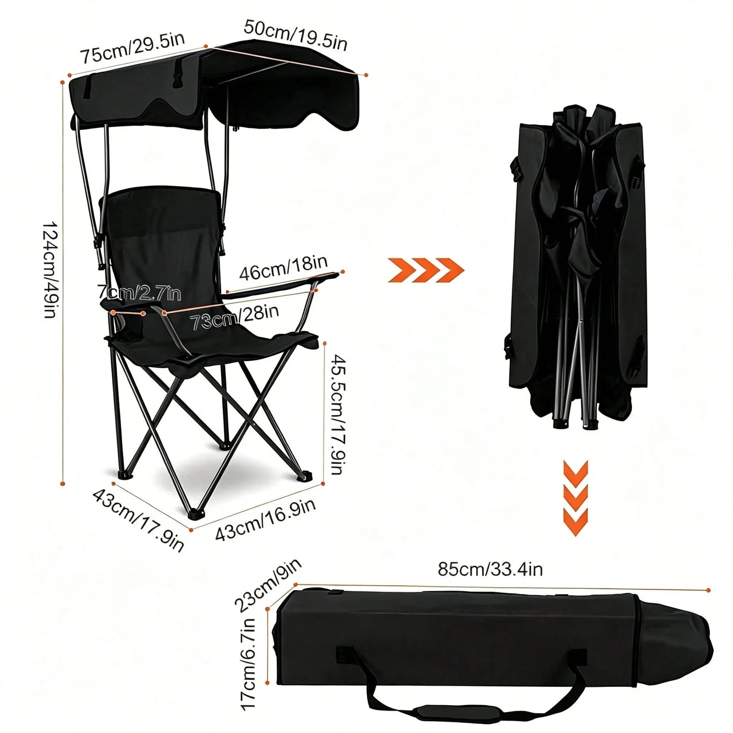 Portable Folding Camping Chair With Adjustable Sun Canopy