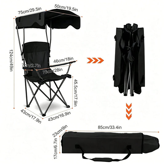 Portable Folding Camping Chair With Adjustable Sun Canopy