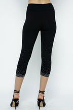 Black Crystal Embellished Capri Leggings