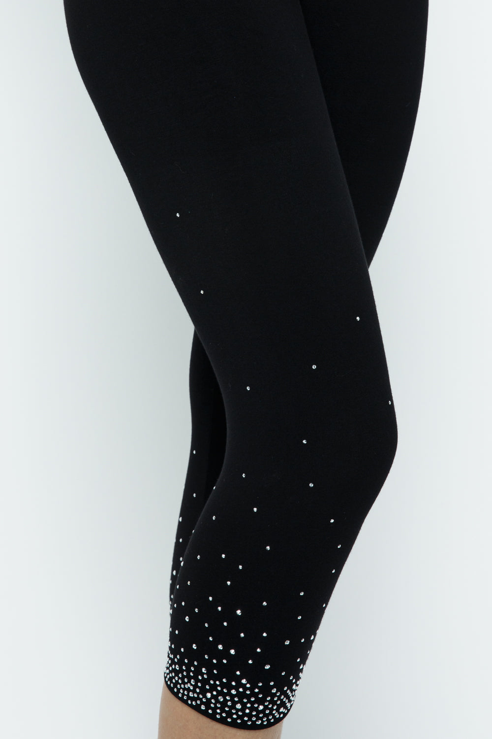 Black Crystal Embellished Capri Leggings