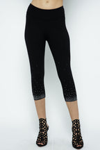 Black Crystal Embellished Capri Leggings