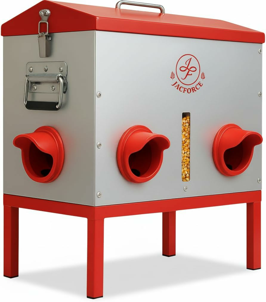 Automatic Chicken Feeder 40lb – Large Metal Poultry Feeder with 6 Ports