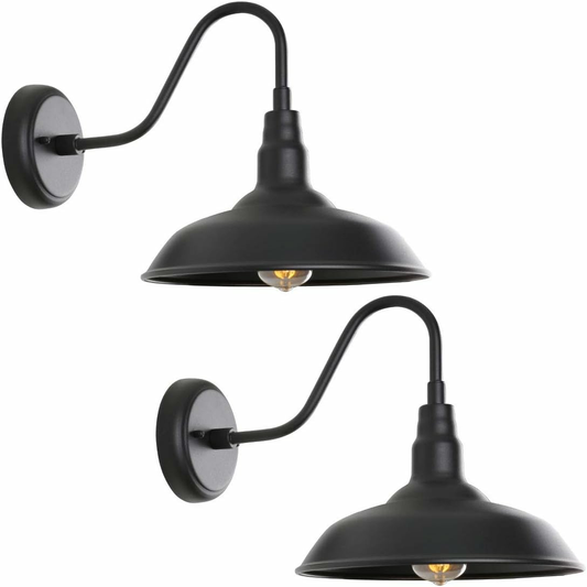 10in Dome Outdoor Barn Light with Wall Mount 2 Pack Black Exterior Gooseneck Lights