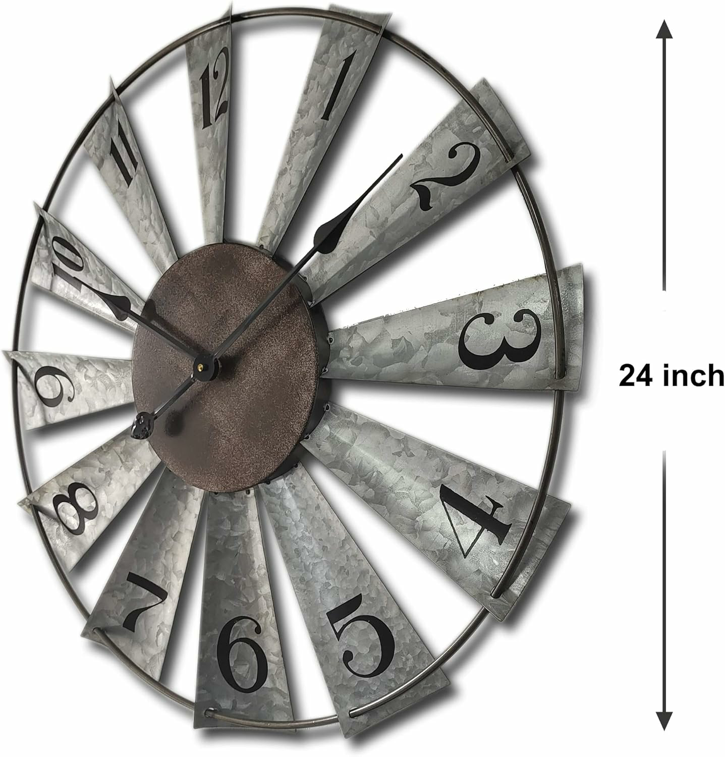 24inch Windmill Distressed Metal Wall Clocks Rustic Large Decorative Clock Oversized Farmhouse Decor,Non Ticking,Battery Operated