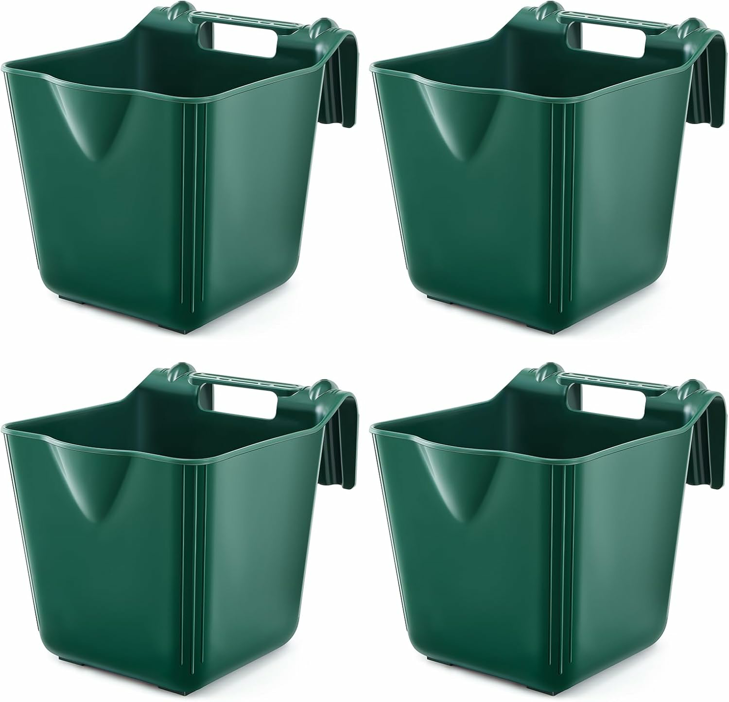 4 Pack 15 Quart Horse Feeders for Stall Hook Over Hanging Fence Hay Feeder Mountable Livestock Plastic Feed Bucket