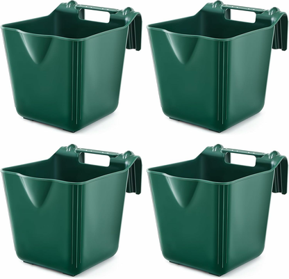 4 Pack 15 Quart Horse Feeders for Stall Hook Over Hanging Fence Hay Feeder Mountable Livestock Plastic Feed Bucket