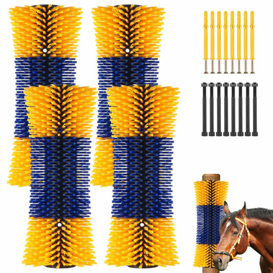 4 Pack Livestock Scratch Brush with Screws, Horse Scratching Post Goat Scratcher Brushes, Full Massage Grooming Brush