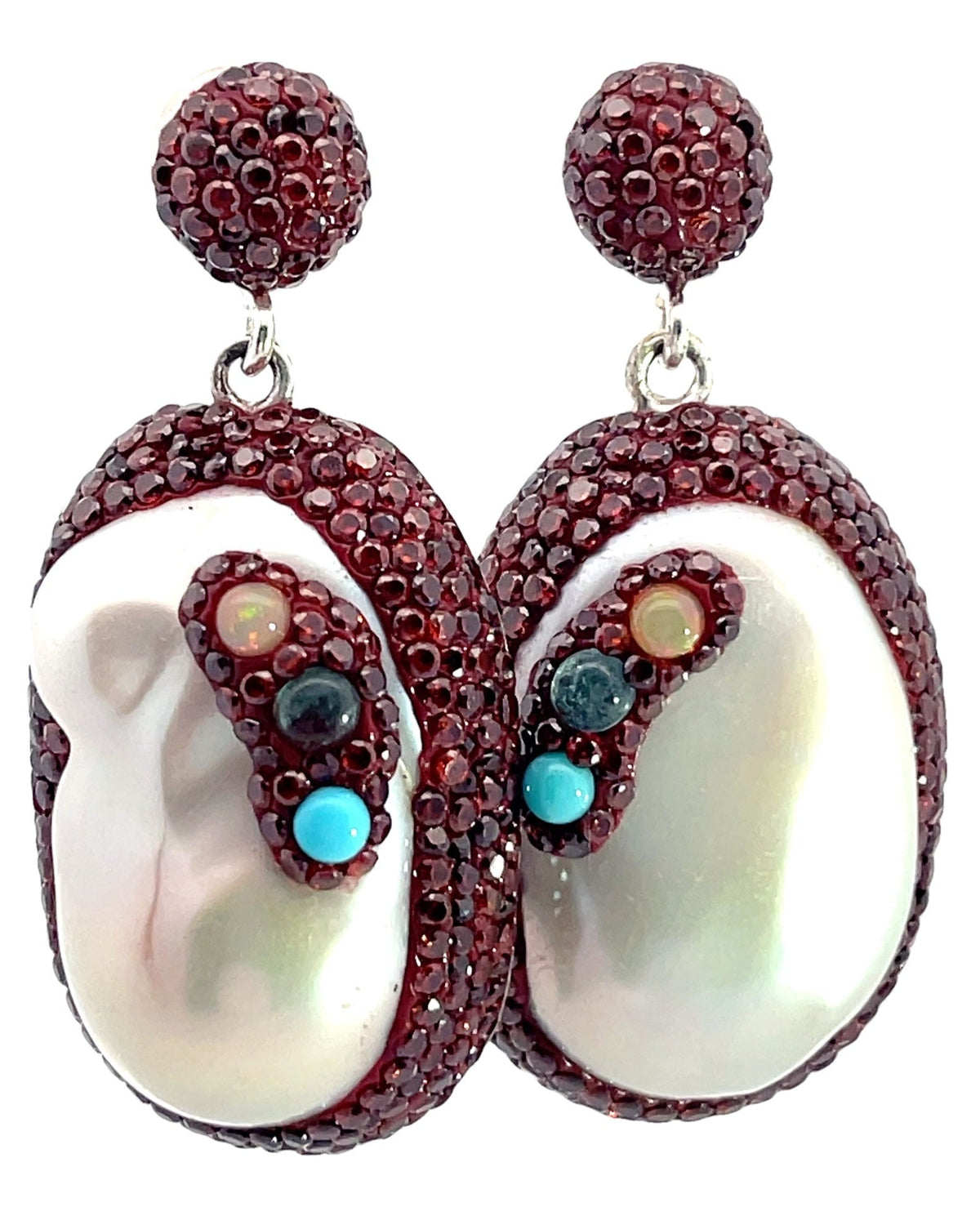 Burgundy Crystal Oval Pearl Drop Sterling Silver Gemstone Earrings
