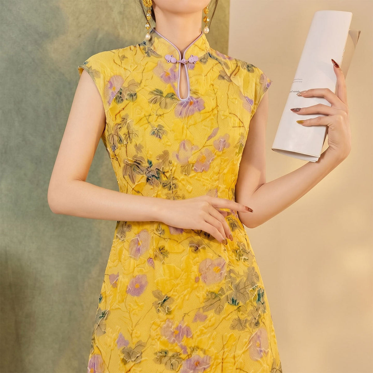 Cheongsam Dress with Jacquard Pattern - Elegant Slim Fit Qipao