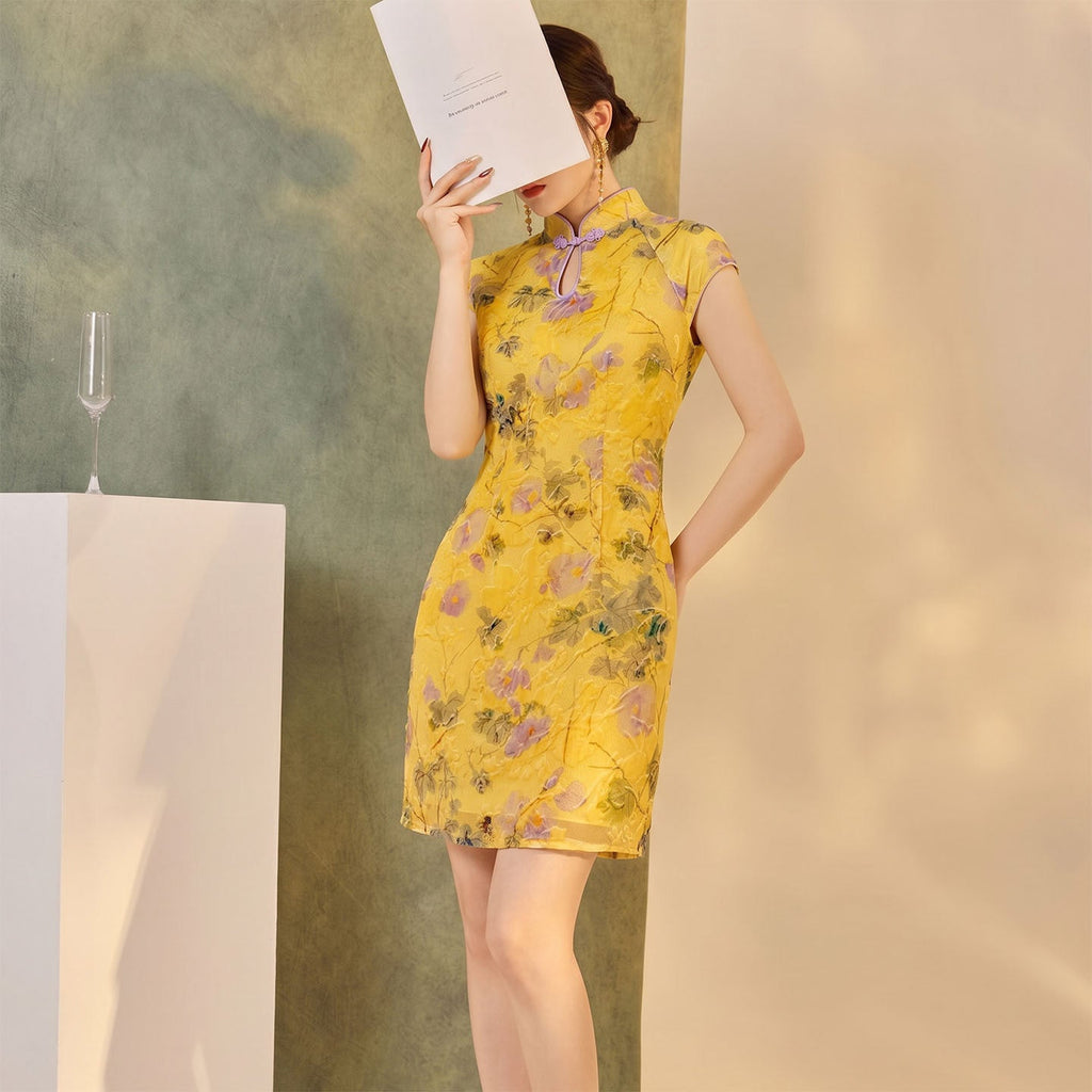 Cheongsam Dress with Jacquard Pattern - Elegant Slim Fit Qipao