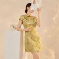 Chinese Style Floral Print Cheongsam Dress with Stand Collar and Frog Buttons Short Qipao for Women