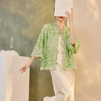 Chinese Style Stand Collar Lace Cardigan with Heavy Sequins Embroidery Seven-Quarter Sleeve Loose Thin Short Jacket