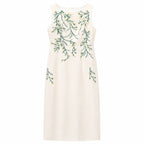 Chinese Style Sleeveless Qipao Dress with Embroidery, Slim Fit Midi Long Cheongsam