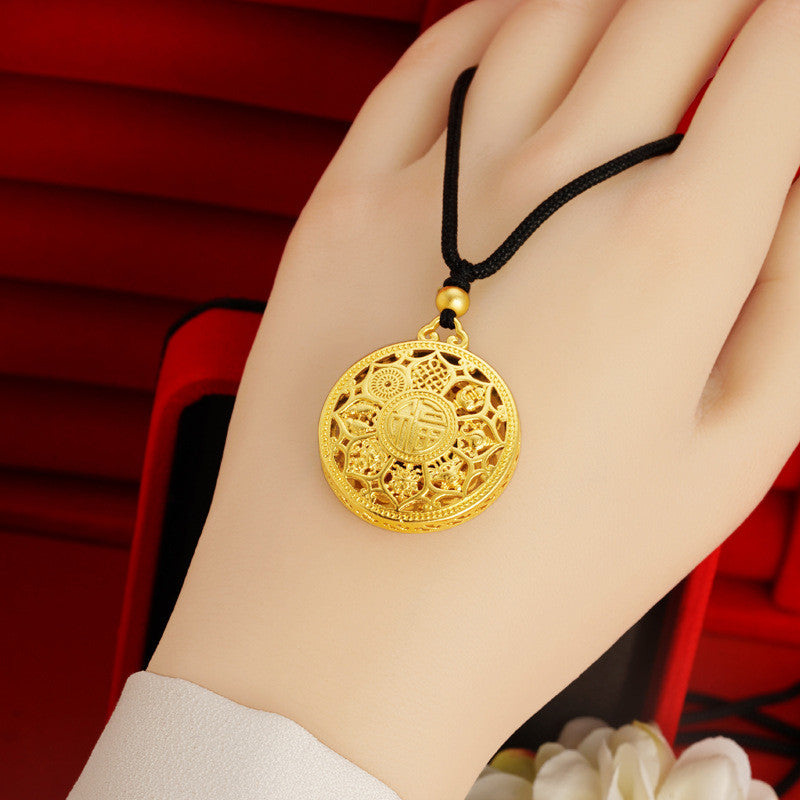 Eight Treasures Lotus Pendant Necklace Gold Plated Brass Compass Blessing Jewelry