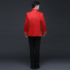 Dragon Pattern Satin Chinese Groom Suit with Strap Buttons