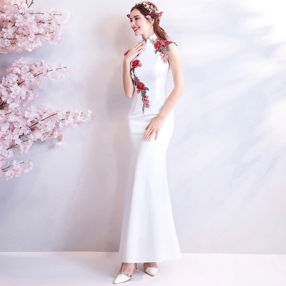 Floral Cheongsam Top Full Length Mermaid Evening Dress