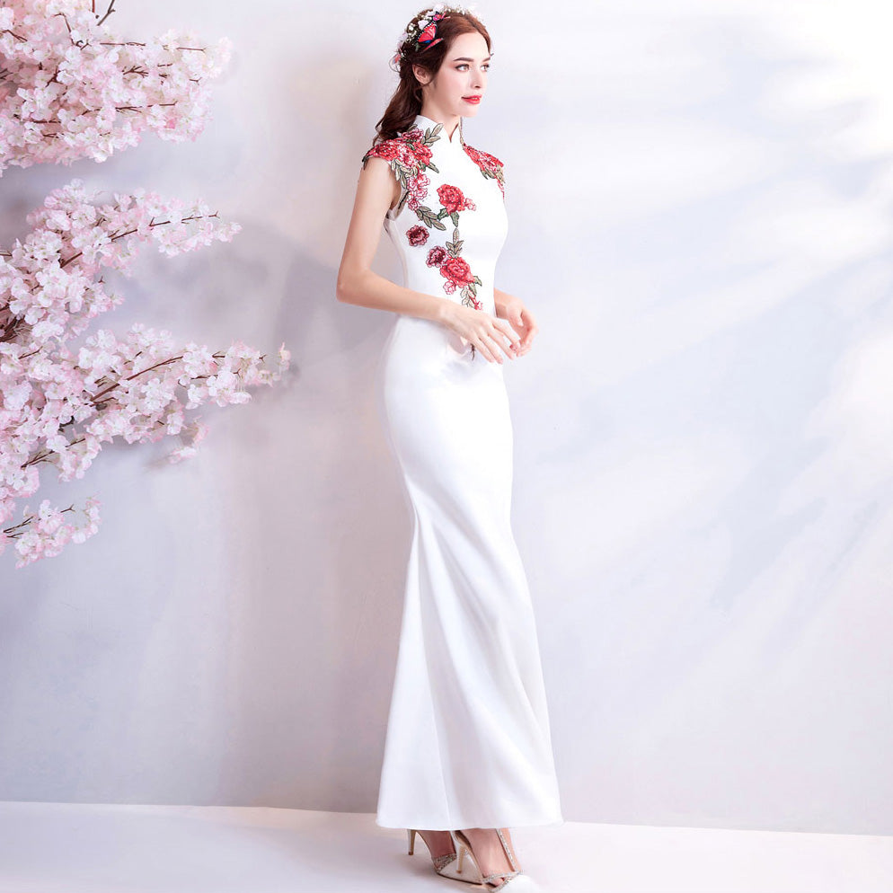Floral Cheongsam Top Full Length Mermaid Evening Dress