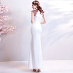 Floral Cheongsam Top Full Length Mermaid Evening Dress