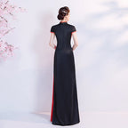 Cap Sleeve Floral Embroidery Cheongsam Top Mermaid Evening Dress