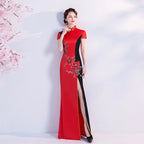 Cap Sleeve Floral Embroidery Cheongsam Top Mermaid Evening Dress