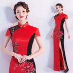 Cap Sleeve Floral Embroidery Cheongsam Top Mermaid Evening Dress
