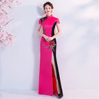 Cap Sleeve Floral Embroidery Cheongsam Top Mermaid Evening Dress