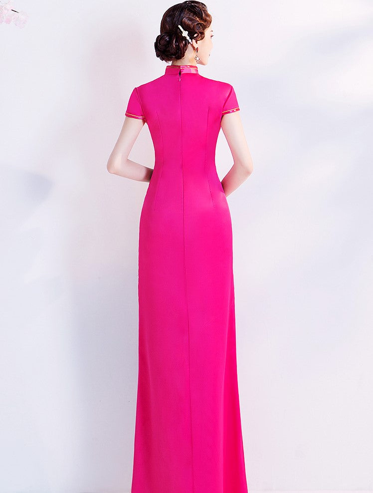 Cap Sleeve Floral Embroidery Cheongsam Top Mermaid Evening Dress