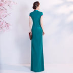 Floral Embroidery Appliques Cheongsam Top A-line Evening Dress