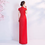 Floral Embroidery Appliques Cheongsam Top A-line Evening Dress