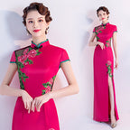 Floral Embroidery Appliques Cheongsam Top A-line Evening Dress