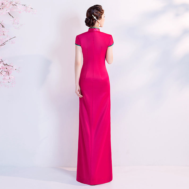 Floral Embroidery Appliques Cheongsam Top A-line Evening Dress