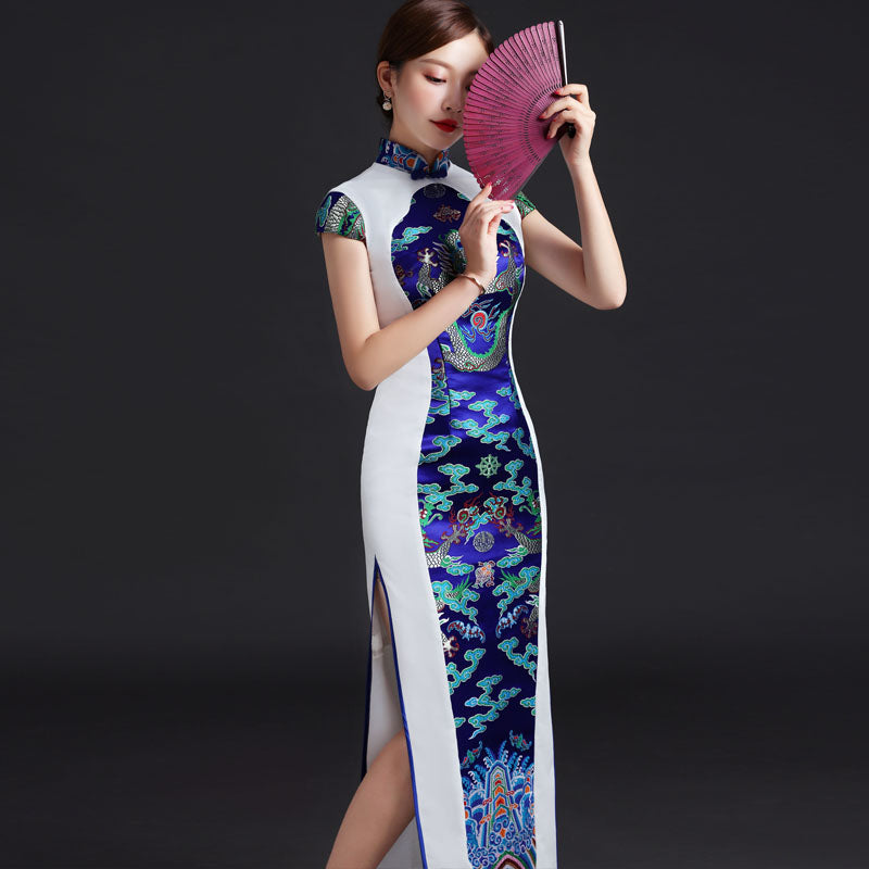 Auspicious Pattern Brocade Traditional Cheongsam Chinese Evening Dress