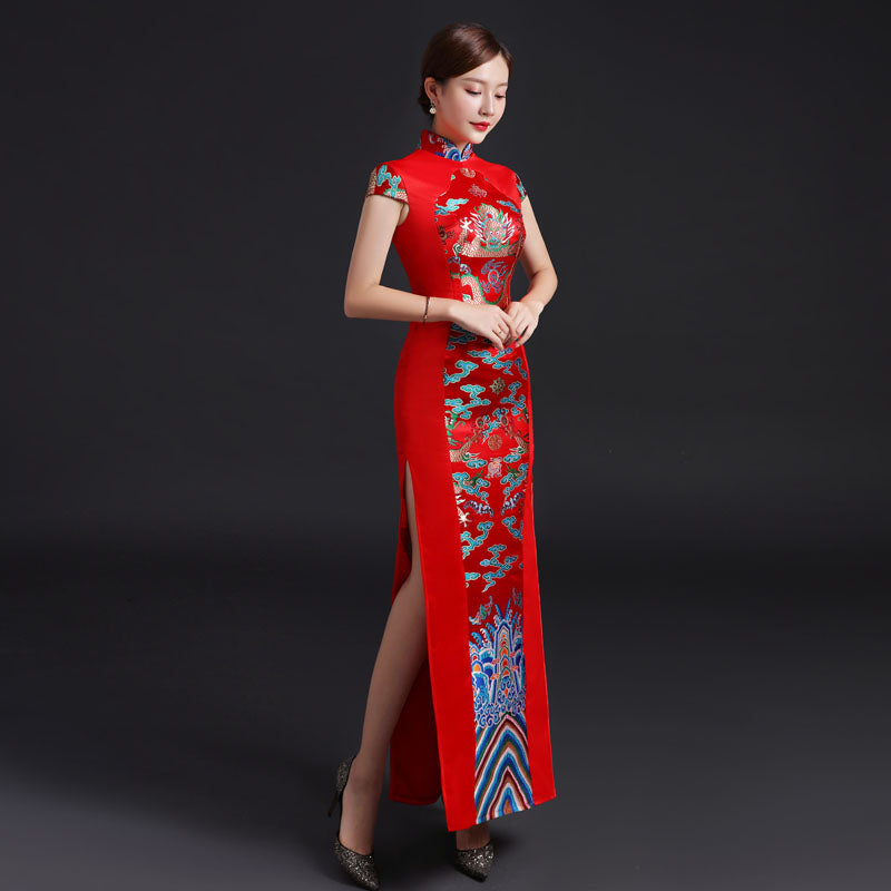 Auspicious Pattern Brocade Traditional Cheongsam Chinese Evening Dress