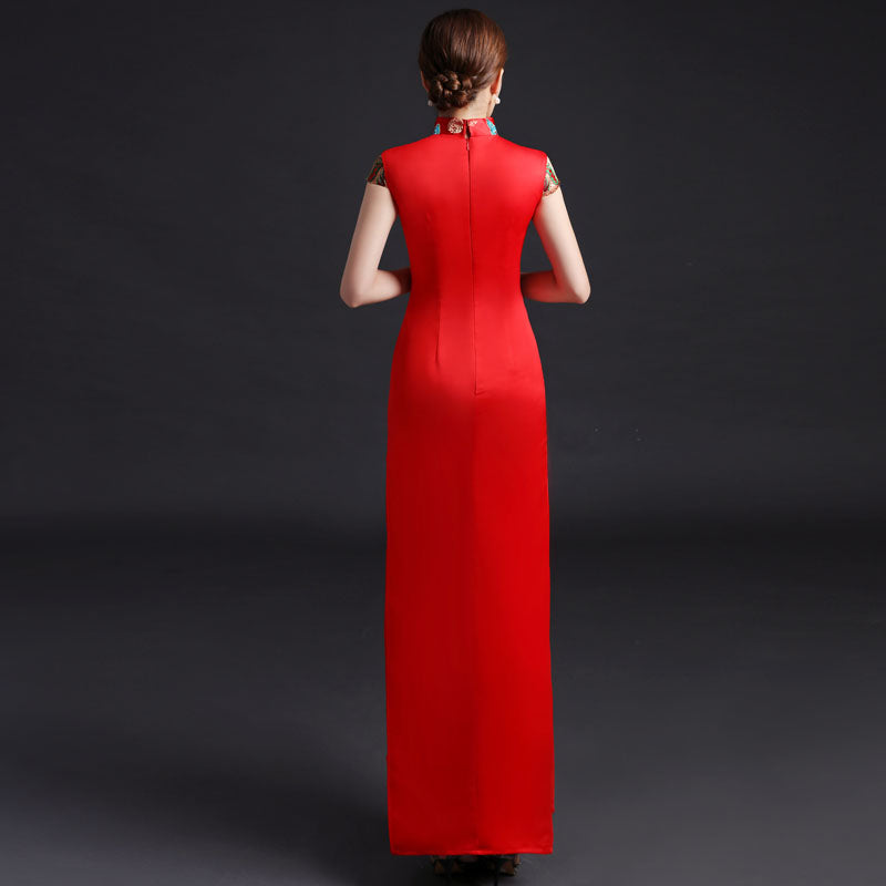 Auspicious Pattern Brocade Traditional Cheongsam Chinese Evening Dress