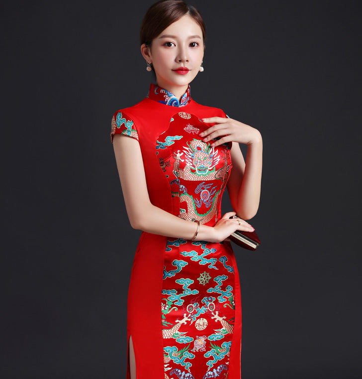 Auspicious Pattern Brocade Traditional Cheongsam Chinese Evening Dress