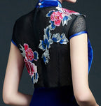 Cap Sleeve Open Front Mermaid Cheongsam Velvet Chinese Prom Dress