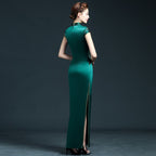 Cap Sleeve Floral Lace Stitching Brocade Mermaid Chinese Prom Dress