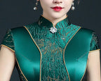 Cap Sleeve Floral Lace Stitching Brocade Mermaid Chinese Prom Dress