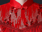 Floral Applique Brocade Mermaid Chinese Prom Dress with Sequins Tassels