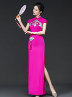 Elegant Cap Sleeve Maxi Cheongsam - Modernized for Stage & Runway Performance