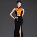 Elegant Chinese-Style Sleeveless Qipao | Black Long Mermaid Evening Gown