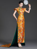 Elegant Chinese-Style Qipao with Train | Evening Gown for Runway,