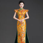 Elegant Chinese-Style Qipao with Train | Evening Gown for Runway,